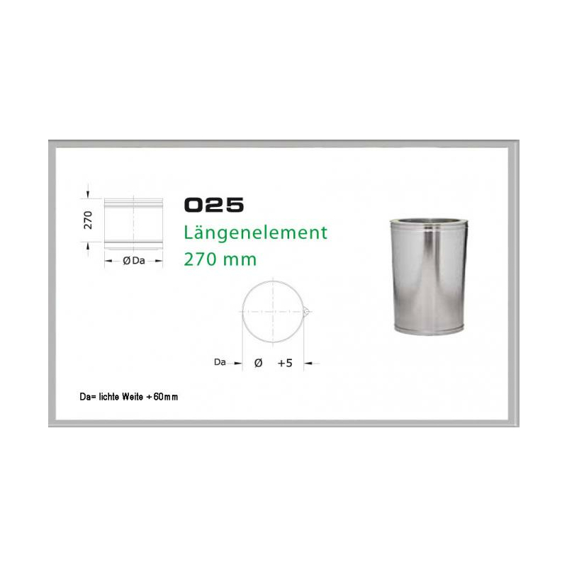 025-DN130 DW6 Lngenelement 330mm-270 mm Dinak unter Schornsteine|Edelstahl Schornsteine|Dinak Edelstahlschornstein|DW-Schornstein Einzelteile DW6 Dinak|Edelstahl Schornstein 130mm DW6 Dinak