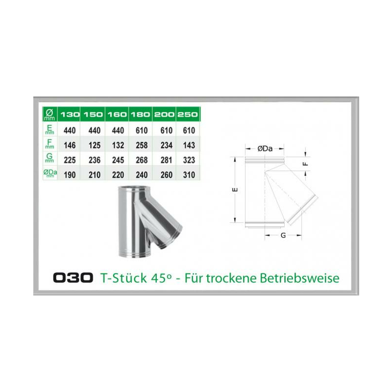 030-DN130 DW T-Stck 45 fr trockenen Betrieb Dinak unter Schornsteine|Edelstahl Schornsteine|Dinak Edelstahlschornstein|DW-Schornstein Einzelteile DW Dinak|Edelstahl Schornstein 130mm DW Dinak