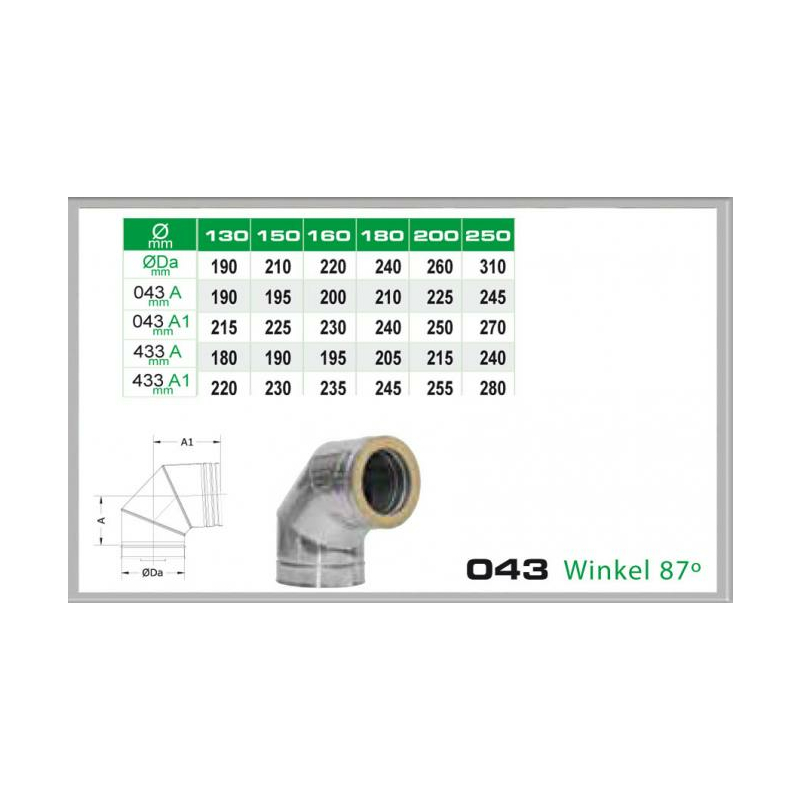 043-DN130 DW Winkel 87- Dinak unter Schornsteine|Edelstahl Schornsteine|Dinak Edelstahlschornstein|DW-Schornstein Einzelteile DW Dinak|Edelstahl Schornstein 130mm DW Dinak