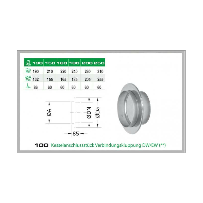 100-DN160 DW6 Kesselanschlussstck Verbindungskluppung DW-EW Dinak unter Schornsteine|Edelstahl Schornsteine|Dinak Edelstahlschornstein|DW-Schornstein Einzelteile DW6 Dinak|Edelstahl Schornstein 160mm DW6 Dinak
