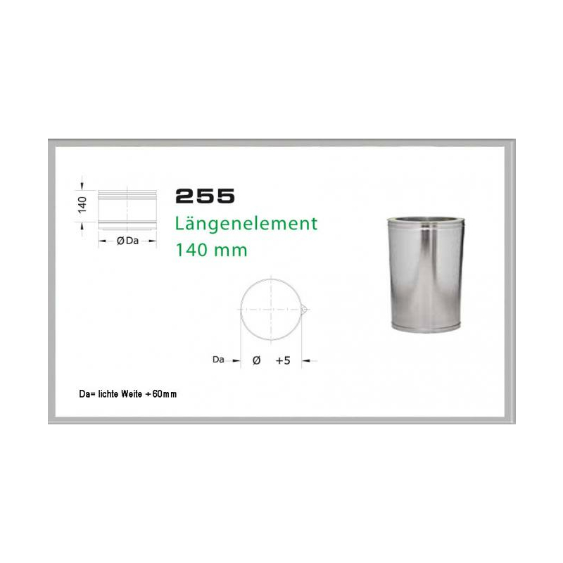 255-DN150 DW Lngenelement 200mm-140 mm Dinak unter Schornsteine|Edelstahl Schornsteine|Dinak Edelstahlschornstein|DW-Schornstein Einzelteile DW Dinak|Edelstahl Schornstein 150mm DW Dinak