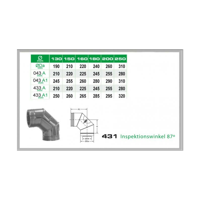 431-DN160 DW6 InspektionsWinkel 87- Dinak