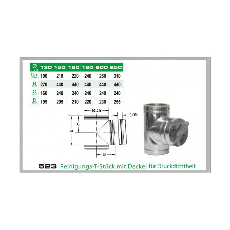 523-DN130 DW Reinigungs-T-Stck mit Deckel fr Druckdichtheit Dinak