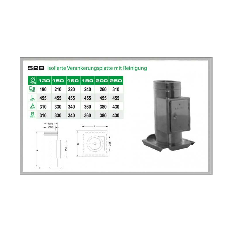 52B-DN180 DW6 Isolierte Verankerungsplatte mit Reinigung Dinak unter Schornsteine|Edelstahl Schornsteine|Dinak Edelstahlschornstein|DW-Schornstein Einzelteile DW6 Dinak|Edelstahl Schornstein 180mm DW6 Dinak