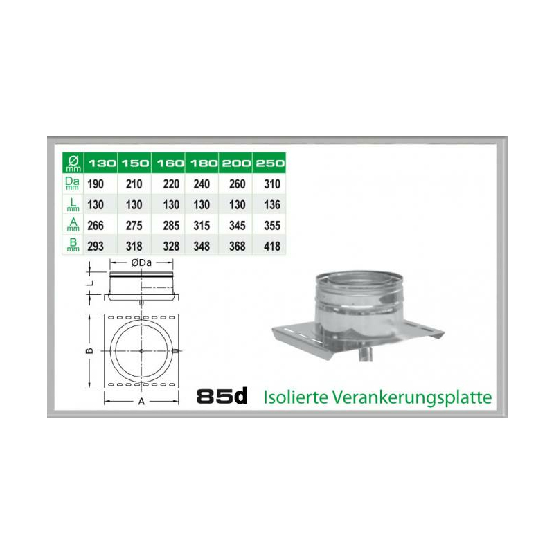 85D-DN180 DW6 Isolierte Verankerungsplatte mit Ablauf unten Dinak