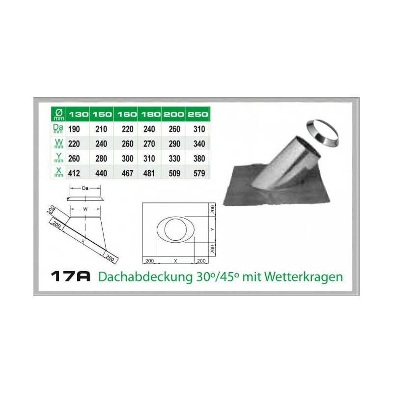 Dachdurchfhrung mit Wetterkragen 30-45- fr Schornsteinsets 150mm DW