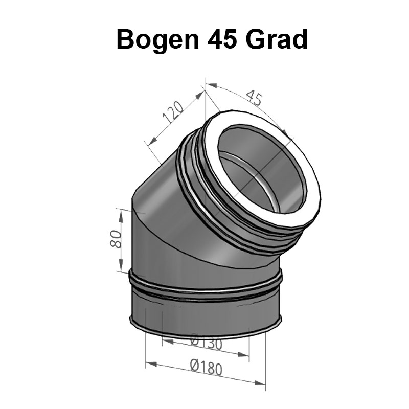 DW Complete Bogen 45- 130mm unter Schornsteine|Edelstahl Schornsteine|DW-Complete|DW-Complete DN 130mm