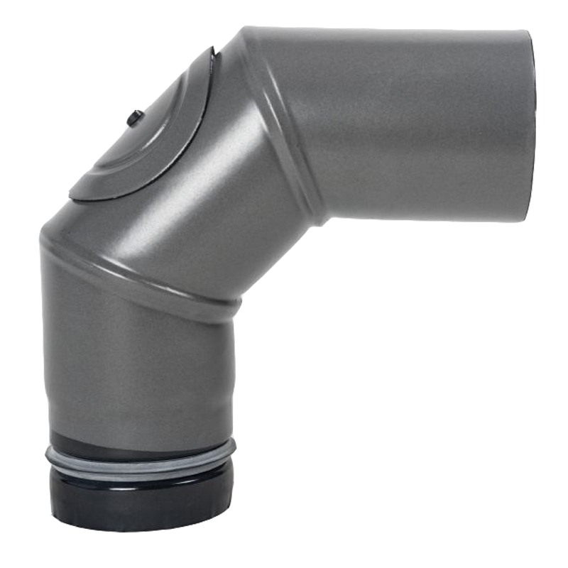 Pellet- Ofenrohr-Bogen 90- mit Tür DN 100mm gussgrau emailliert