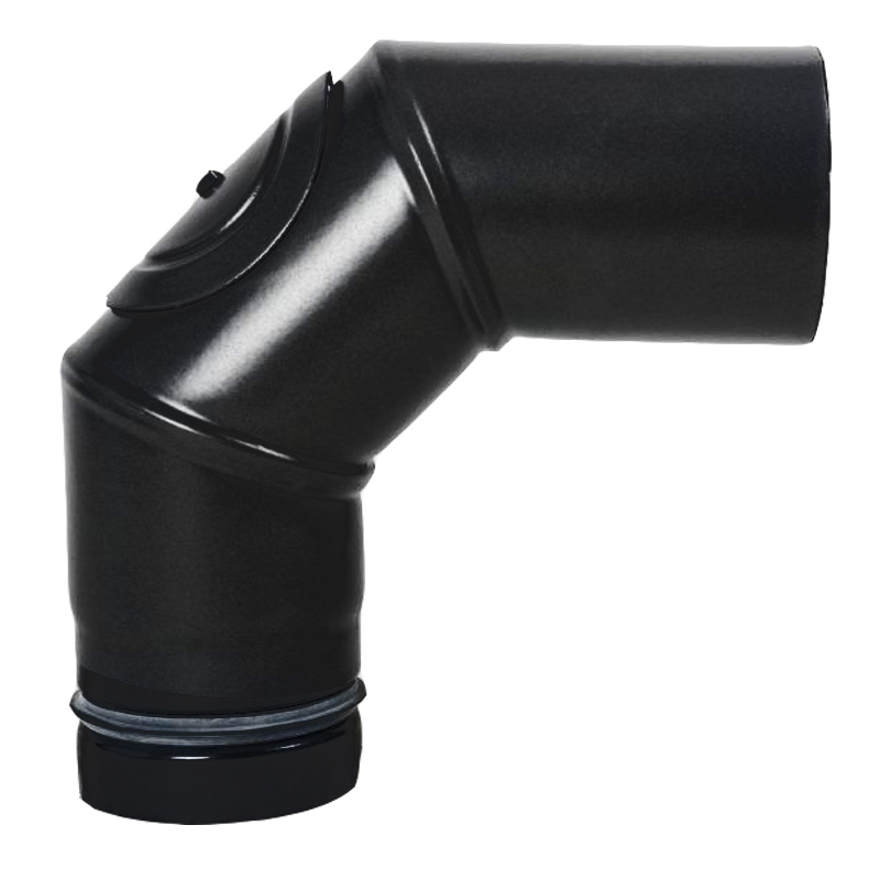 Pellet- Ofenrohr-Bogen 90- mit Tür DN 80mm matt-schwarz emailliert