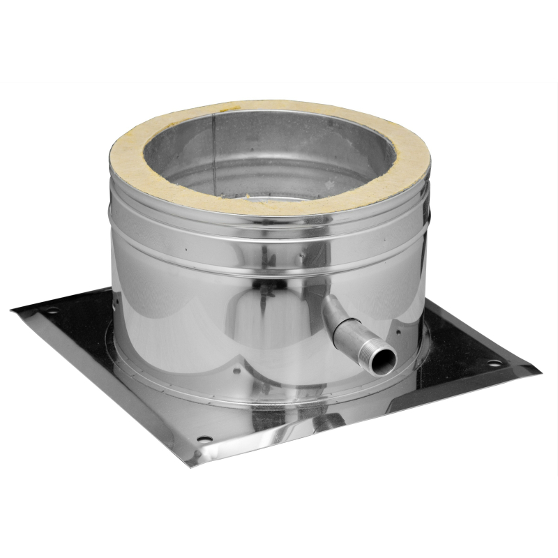 Raab Edelstahl DW-FU KAGO Fussteil 330x290 mm mit seitl- Kondensatablauf DN180 doppelwandig- 0-6mm 2- Wahl evtl- Lagerspuren-br