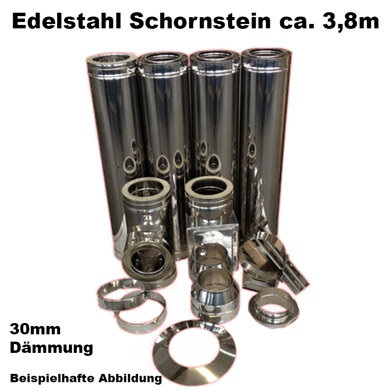 Schornstein-Set Edelstahl DN 130 mm doppelwandig Lnge ca- 3-8m Wandbefestigung 100-250mm Abstand verstellbar DW6 unter Schornsteine|Edelstahl Schornsteine|Dinak Edelstahlschornstein|DW6 Schornsteinpakete Dinak|Edelstahl Pakete doppelwandig DN 130mm DW6|Wandabstand 100-250mm DN 130mm DW6