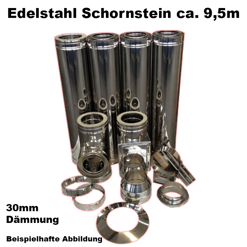 Schornstein-Set Edelstahl DN 200mm doppelwandig Lnge ca- 9-5m Wandbefestigung 70-120mm Abstand verstellbar DW